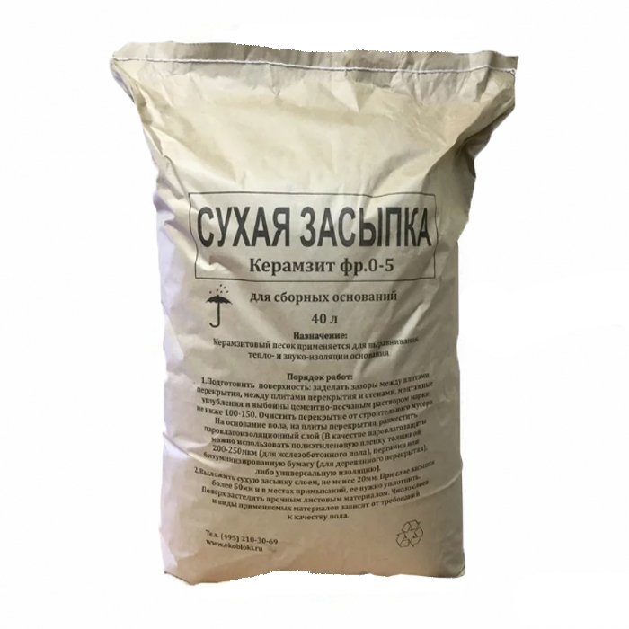 Засыпка керамзитовая сухая фракция 0-5 мм (0.025м3 25л)