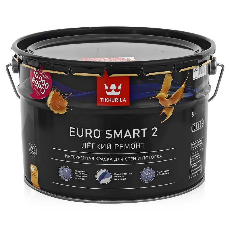 Краска интерьерная для стен и потолка Tikkurila Euro Smart 2 9 л