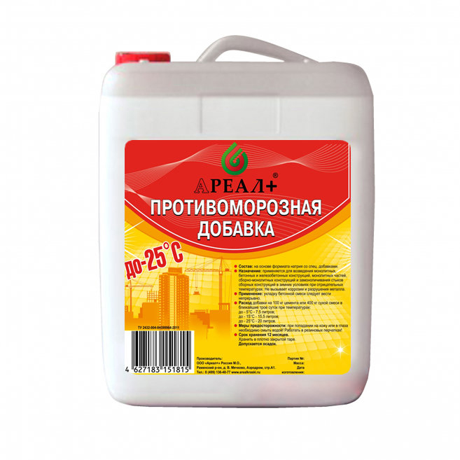 Добавка противоморозная Ареал+ Формиат Натрия ЭКО до -25 10 л
