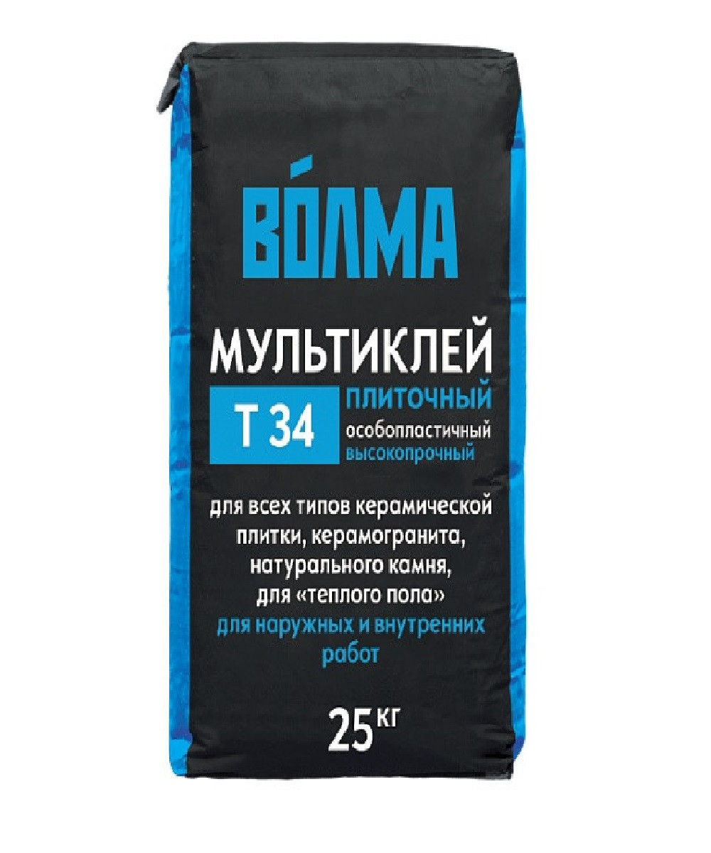 Клей для плитки цементный Волма Мультиклей Т34 25 кг