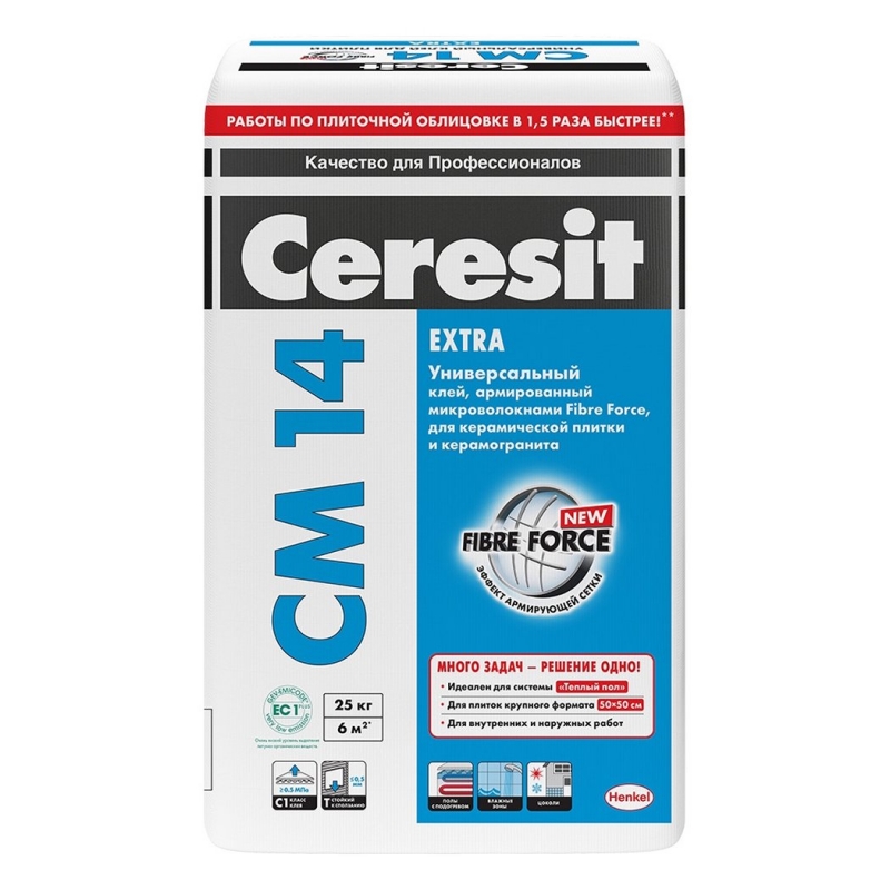 Клей для плитки и керамогранита Ceresit CМ 14 Extra 25 кг